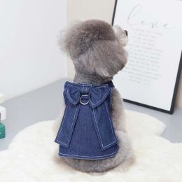 pet clothing denim suit (Color: Clg Bow Denim T-Shirt, size: Xxl)