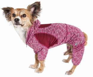 Pet Life Active 'Downward Dog' Heathered Performance 4-Way Stretch Two-Toned Full Body Warm Up Hoodie (Color: Red, size: X-Small)